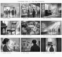 a black and white picture of people in a museum