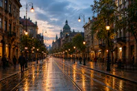 a city street at dusk